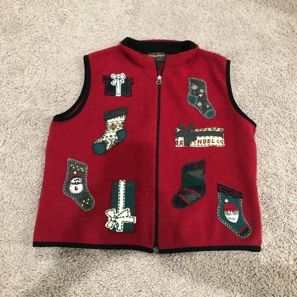 Vintage Woolrich Holiday Red Wool Vest Size Medium - Picture 1 of 7